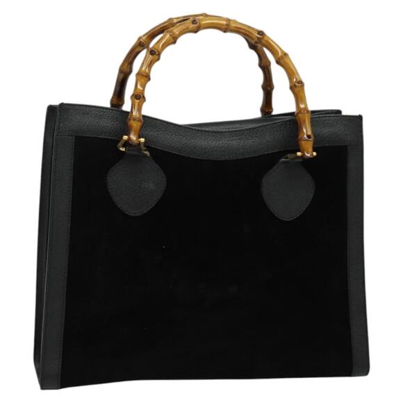 GUCCI Bamboo Hand Bag Suede Leather Black Gold 002 1186 002 1186 - Picture 1 of 16